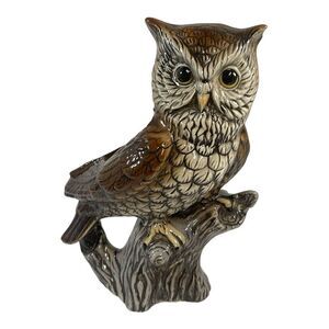 Vintage Great Plains Large Owl Planter Garden Statue 10" Wide Eyed Ceramic READ